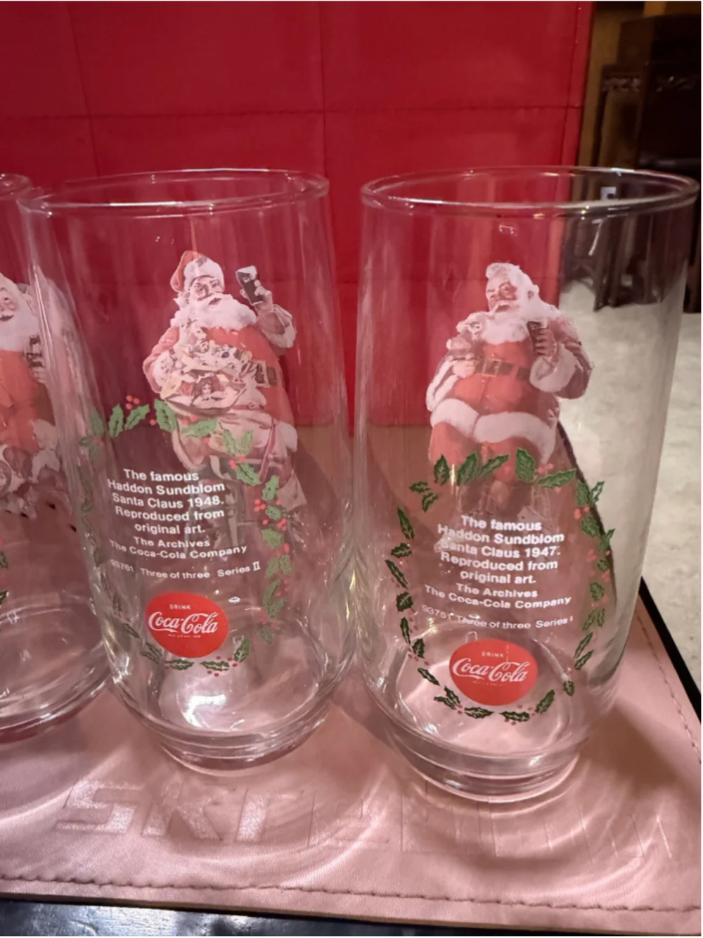 5 Vintage Coca-Cola Santa Christmas Glasses Set Collectable Glassware Coke
